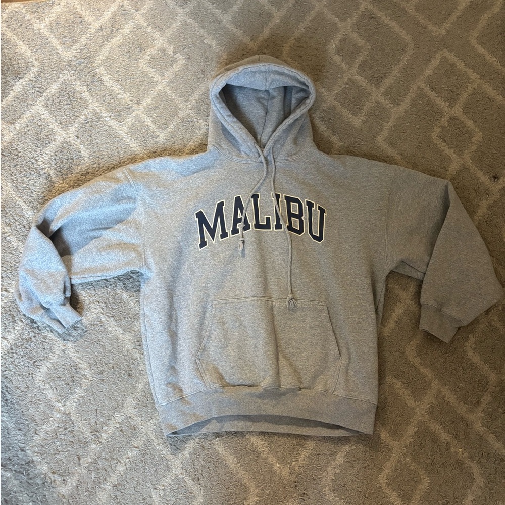 Brandy Melville Gray Pullover Hoodie with MALIBU Print